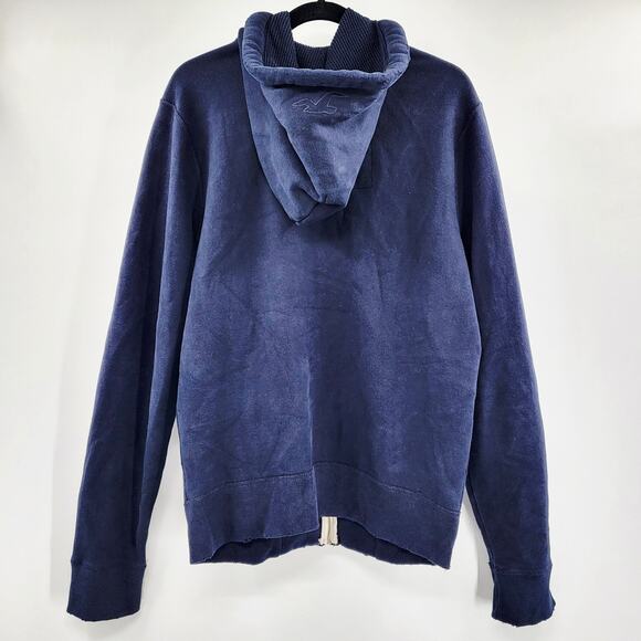 Hollister Long Boards Calif Blue Tan Script Distressed Zip Up Hoodie Men's XL - Picture 2 of 12